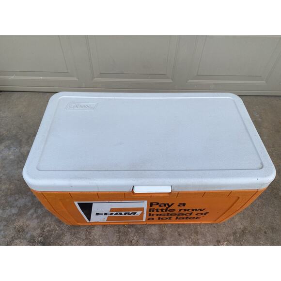 Coleman Fram Cooler Large Ice Chest Orange Handles Boat Tailgate Vintage 5294A - Picture 3 of 15